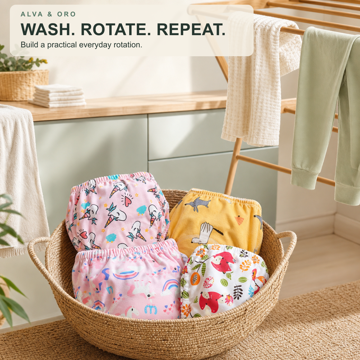 A simple wash and rotate routine for reusable training underwear
