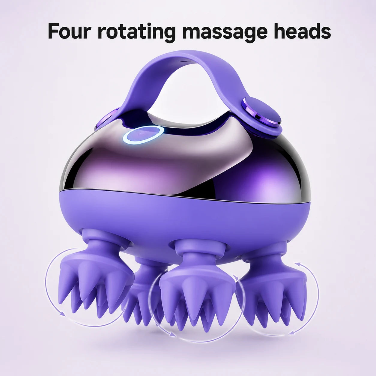 Close view of four rotating silicone massage heads