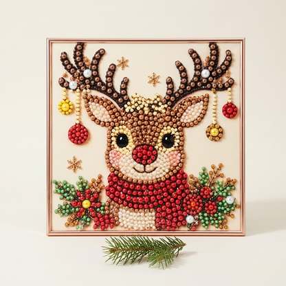 Reindeer Christmas pearl art kit, framed