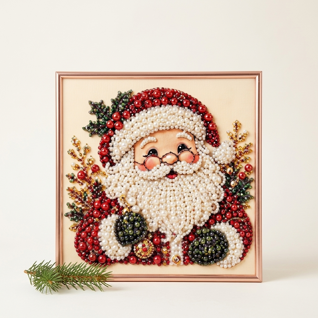 Santa Christmas pearl art kit, framed