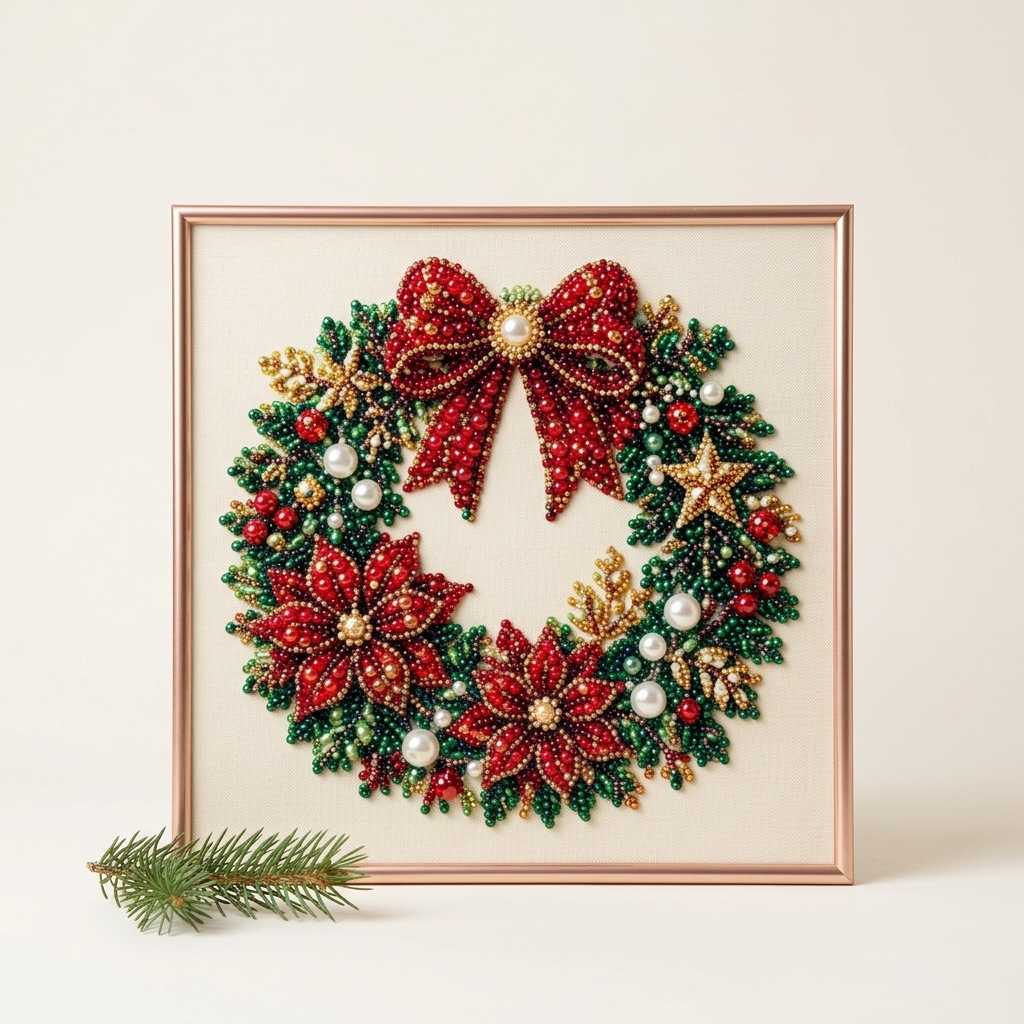 Wreath Christmas pearl art kit, framed
