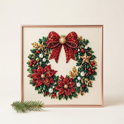 Wreath Christmas pearl art kit, framed