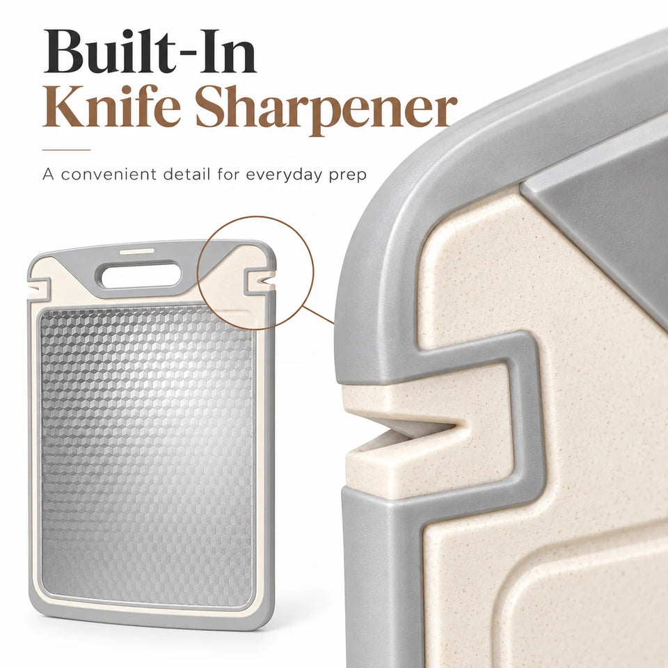 Close view of the sharpener notch built into the board