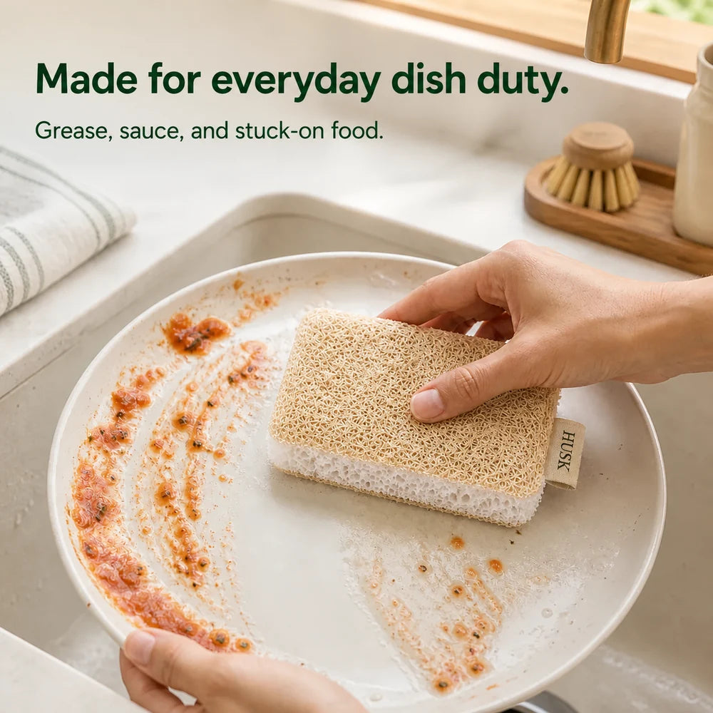 HUSK sponge being used for everyday dish washing