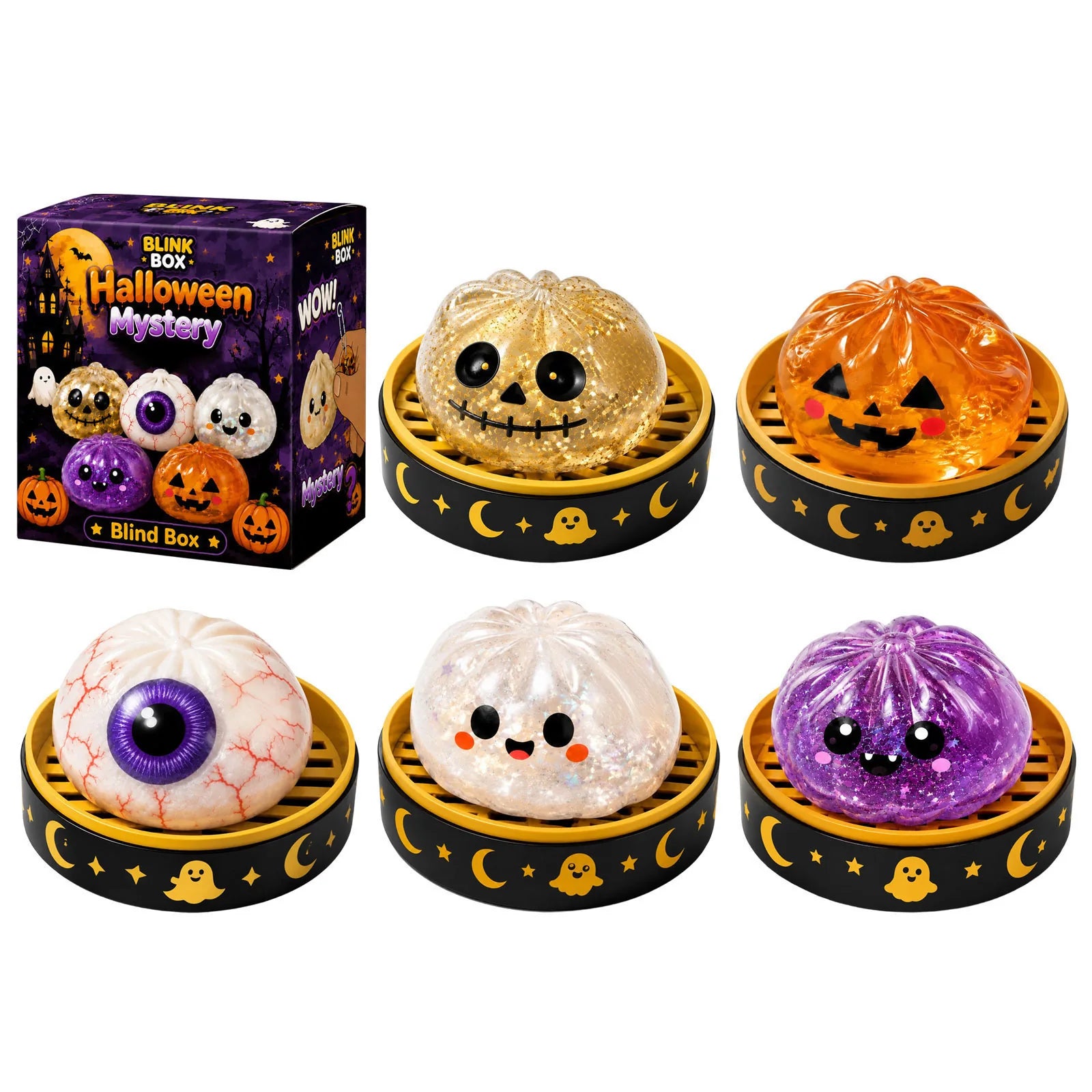 Halloween Mystery Dumpling package with several possible spooky designs
