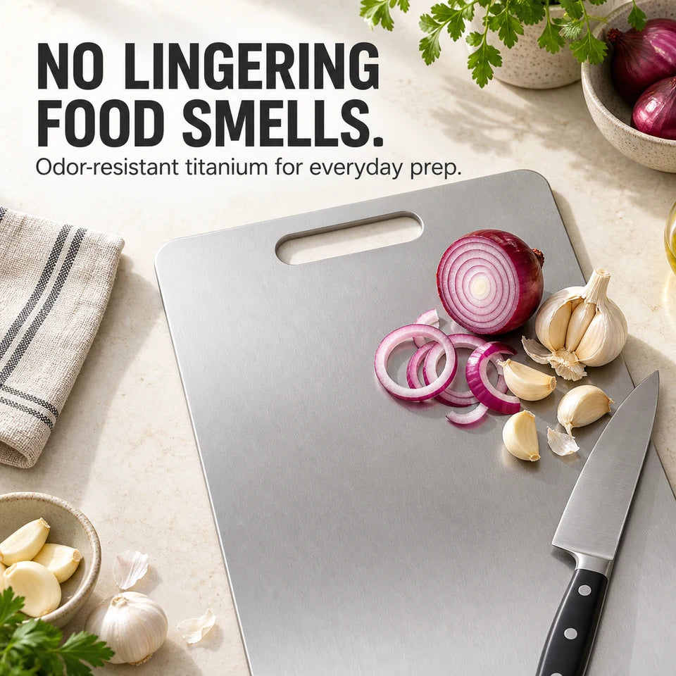 Odor-resistant surface shown with onions and garlic